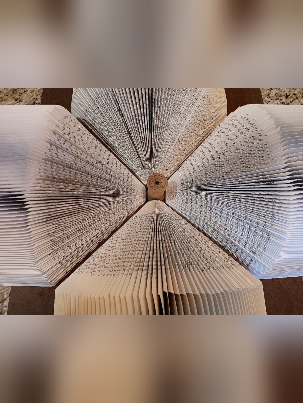 Book Flower With Wood Spool Center - Folded Book Art